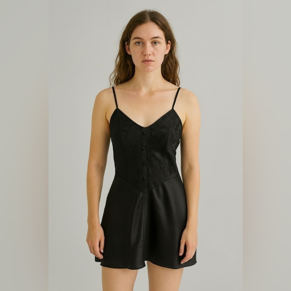 Victoria's Secret Gold Label Vintage Black Satin Slip Dress EUC size Small